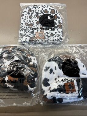 New In Bag Lot Of 3 Carharrt Camo Brown Black White Beanies